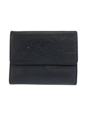 Chanel CC Logo Black Leather Compact Wallet